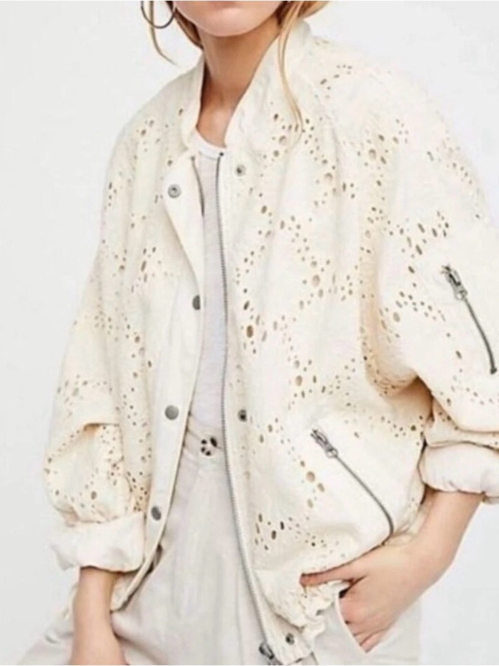 Free People Daisy Jane Bomber Jacket Ivory Cream
